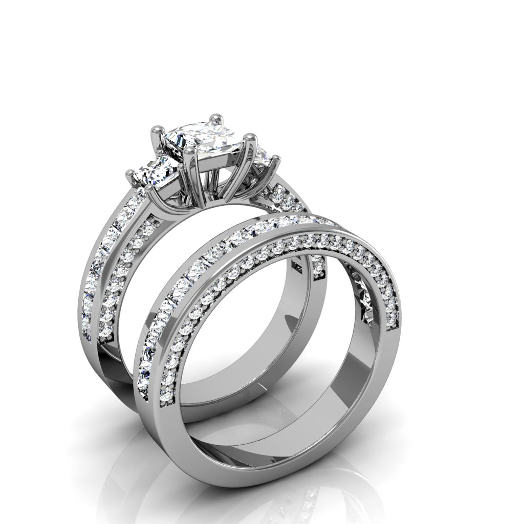 Three Stone Princess Cut Bridal Set